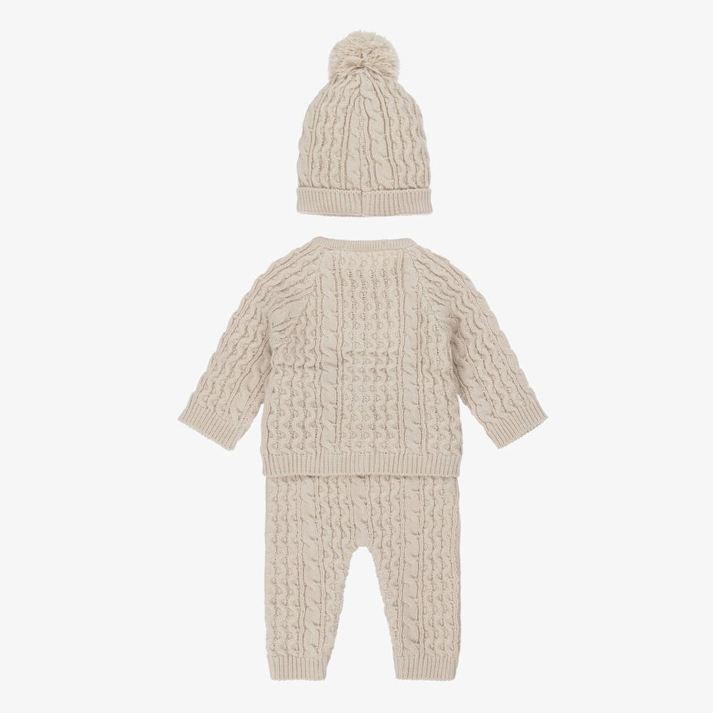 Babidu-Beige Cable Knit Baby Trouser Set | Childrensalon