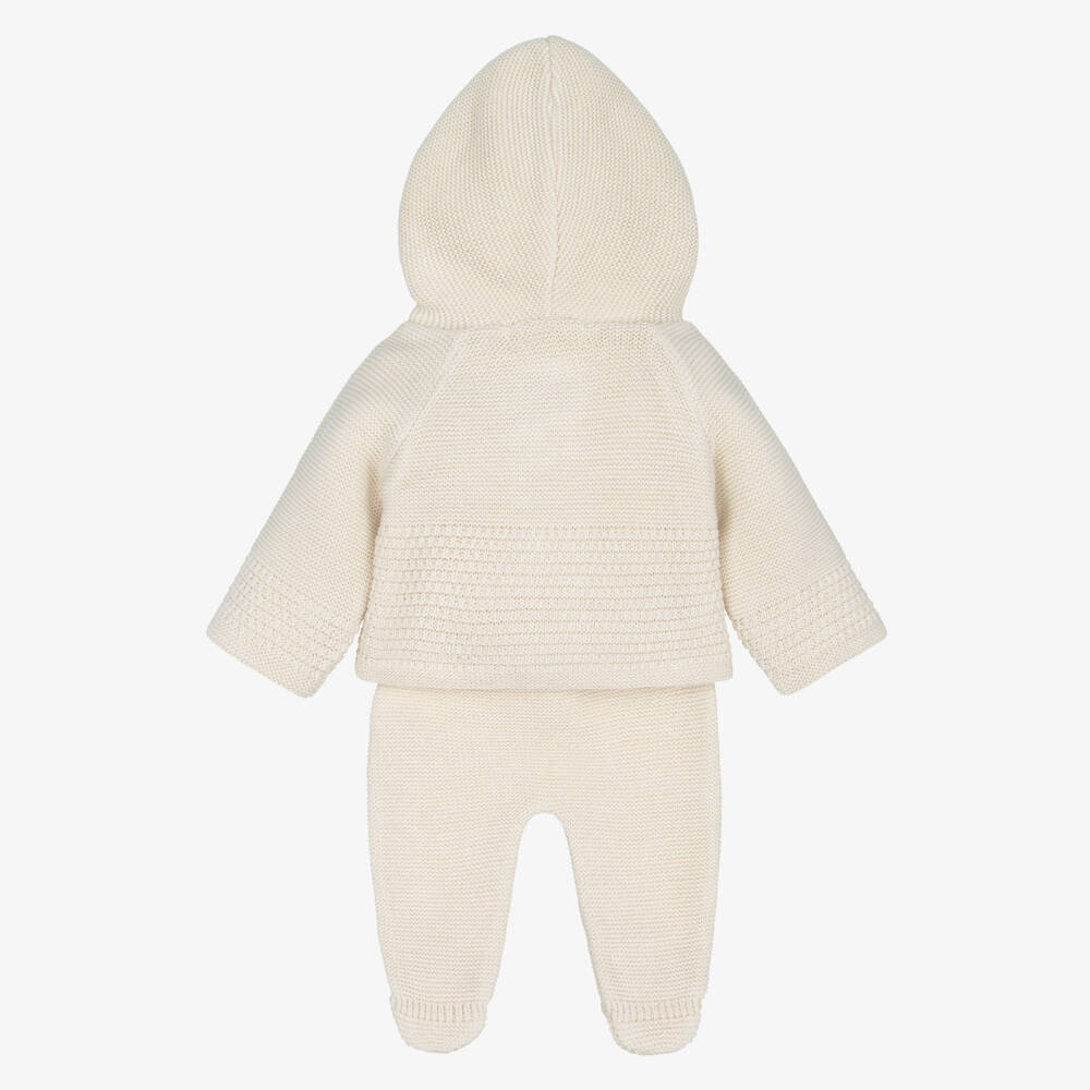 Babidu-Beige Knitted Pram Coat & Bottoms Set | Childrensalon