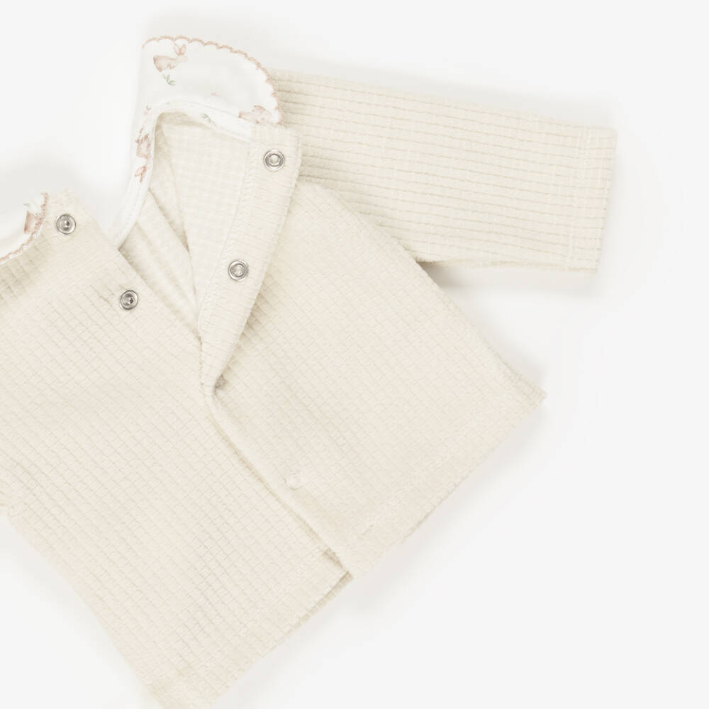 Babidu-Beige Velour 2 Piece Babygrow with Bunny Print | Childrensalon