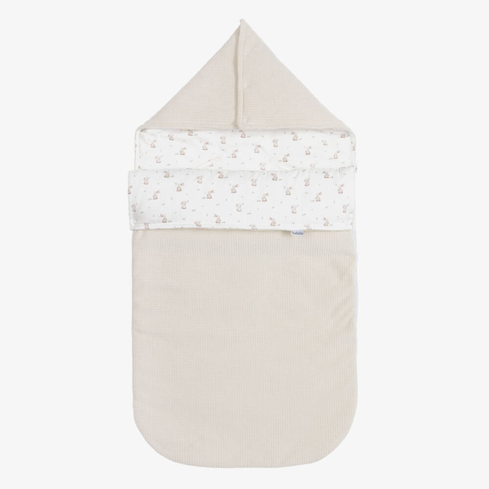 Babidu-Beige Velour Baby Nest with Bunny Print (80cm) | Childrensalon