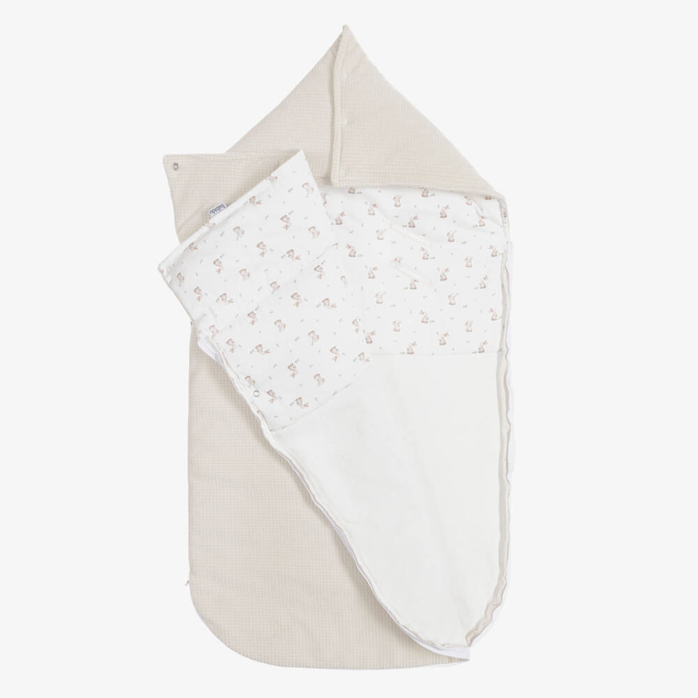 Babidu-Beige Velour Baby Nest with Bunny Print (80cm) | Childrensalon