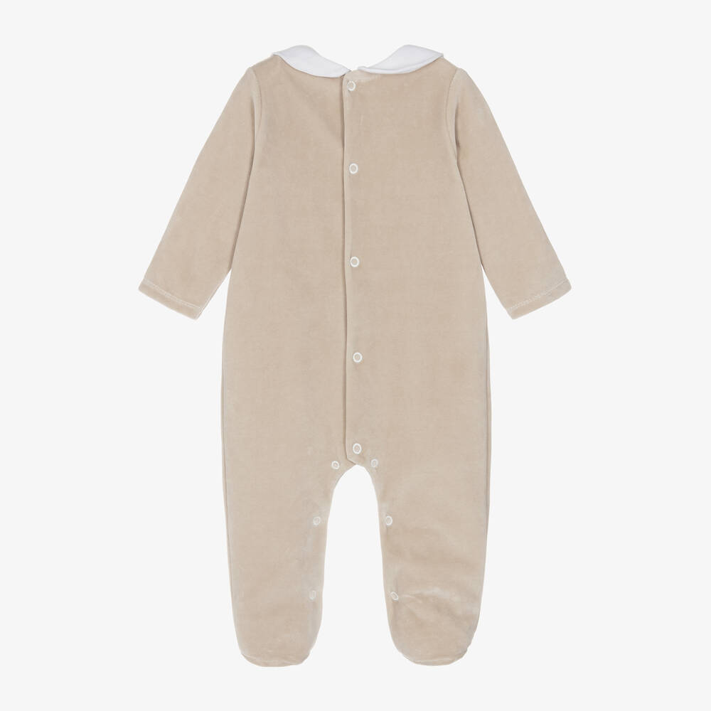 Babidu-Beige Velour Babygrow | Childrensalon