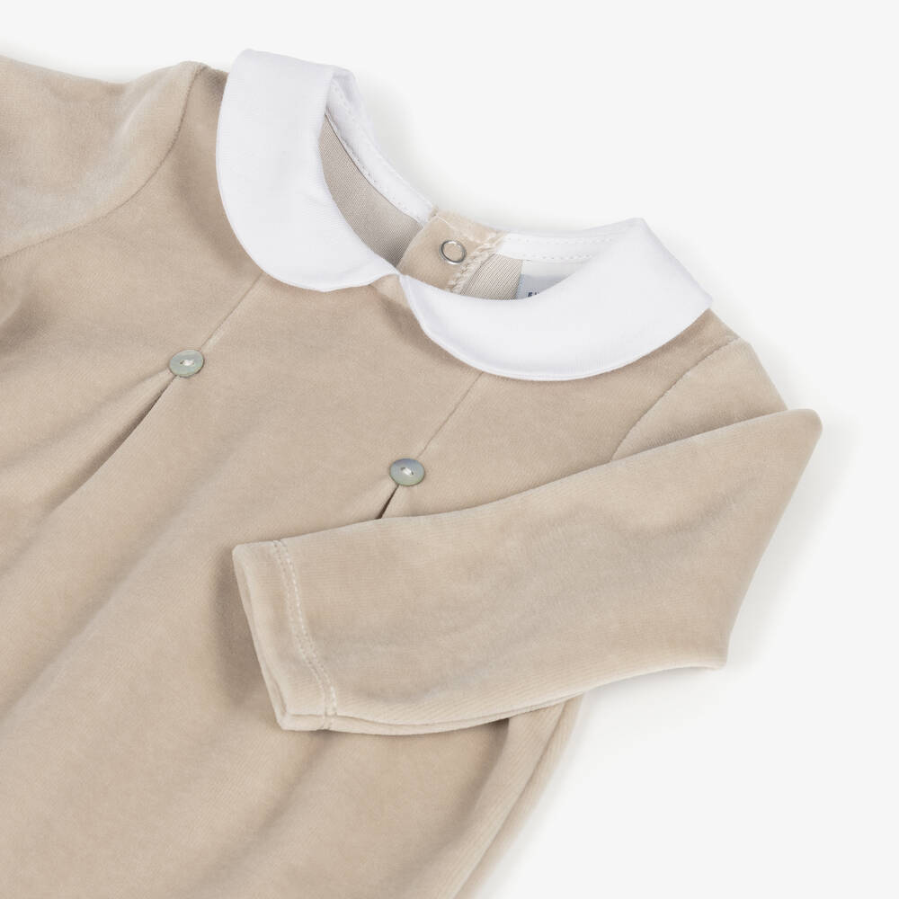 Babidu-Beige Velour Babygrow | Childrensalon