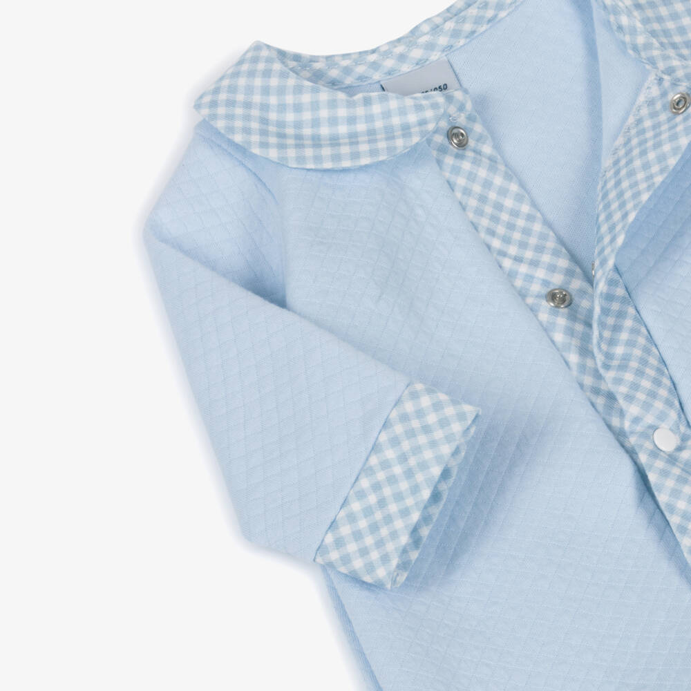 Babidu-Blue Cotton Babygrow with Gingham Trim | Childrensalon