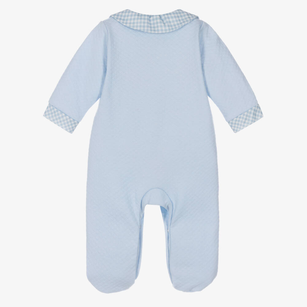 Babidu-Blue Cotton Babygrow with Gingham Trim | Childrensalon
