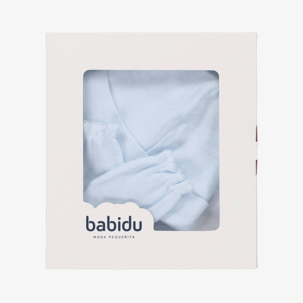 Babidu-Шапка и варежки голубые из хлопкового трикотажа | Childrensalon