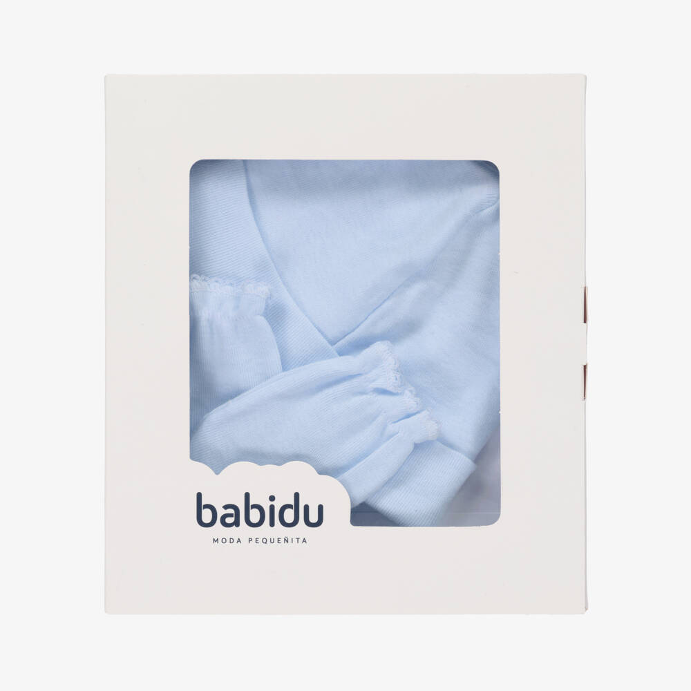 Babidu-Blue Cotton Jersey Hat & Mittens Set | Childrensalon