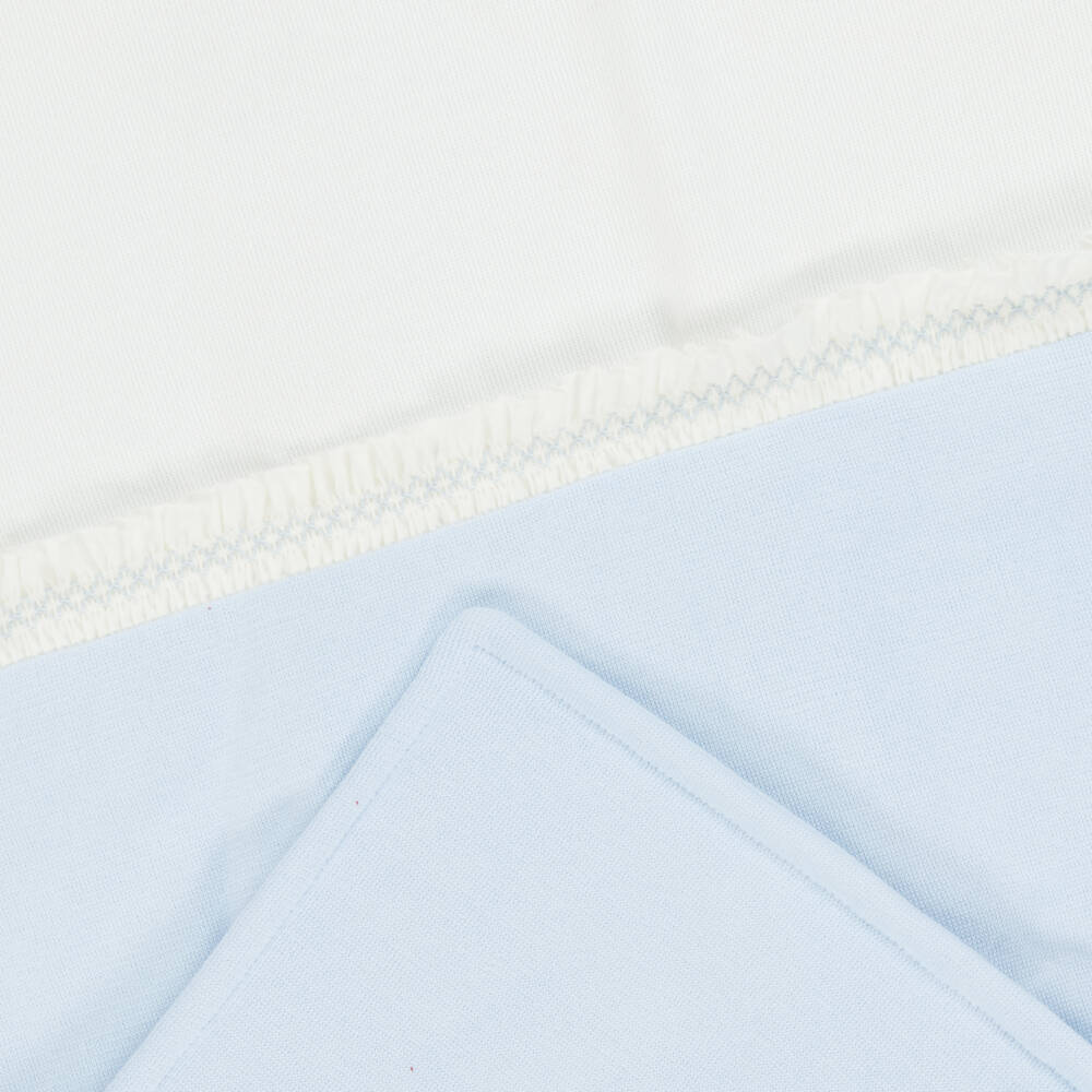 Babidu-Blue Cotton Knit Padded Blanket with Smocked Frill (80cm) | Childrensalon