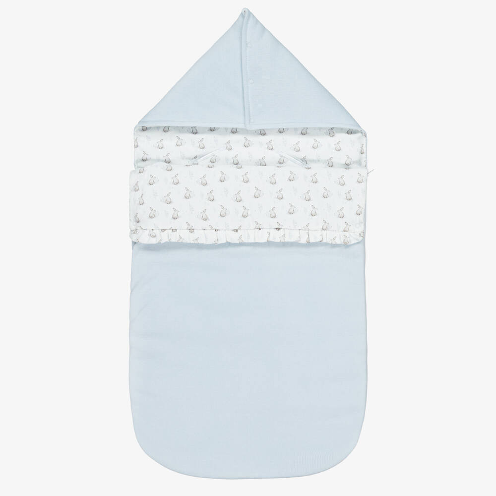 Babidu-Blue Cotton Padded Bunny Print Nest (80cm) | Childrensalon