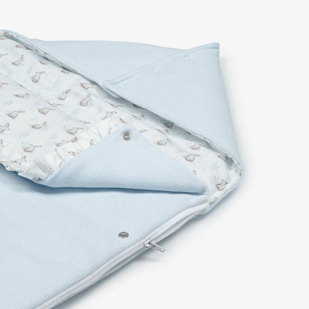 Babidu-Blue Cotton Padded Bunny Print Nest (80cm) | Childrensalon