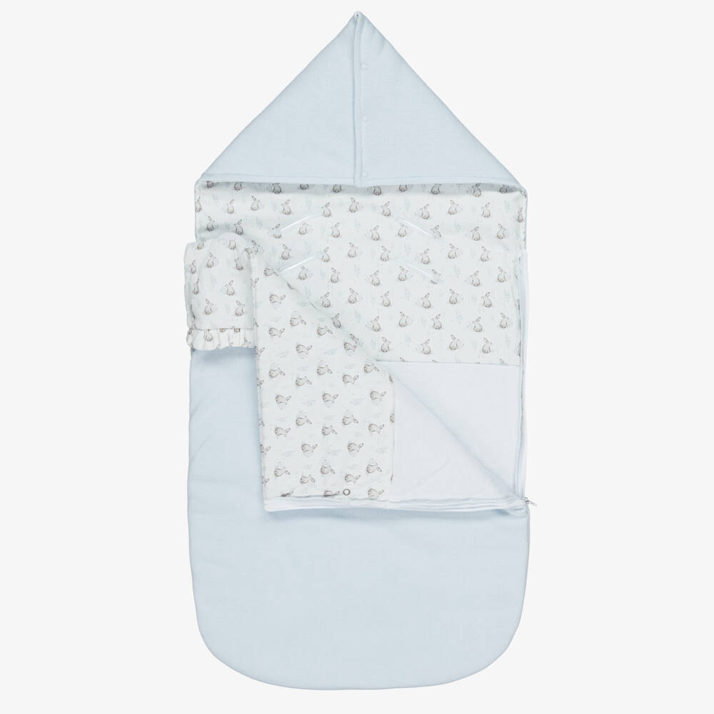 Babidu-Blue Cotton Padded Bunny Print Nest (80cm) | Childrensalon