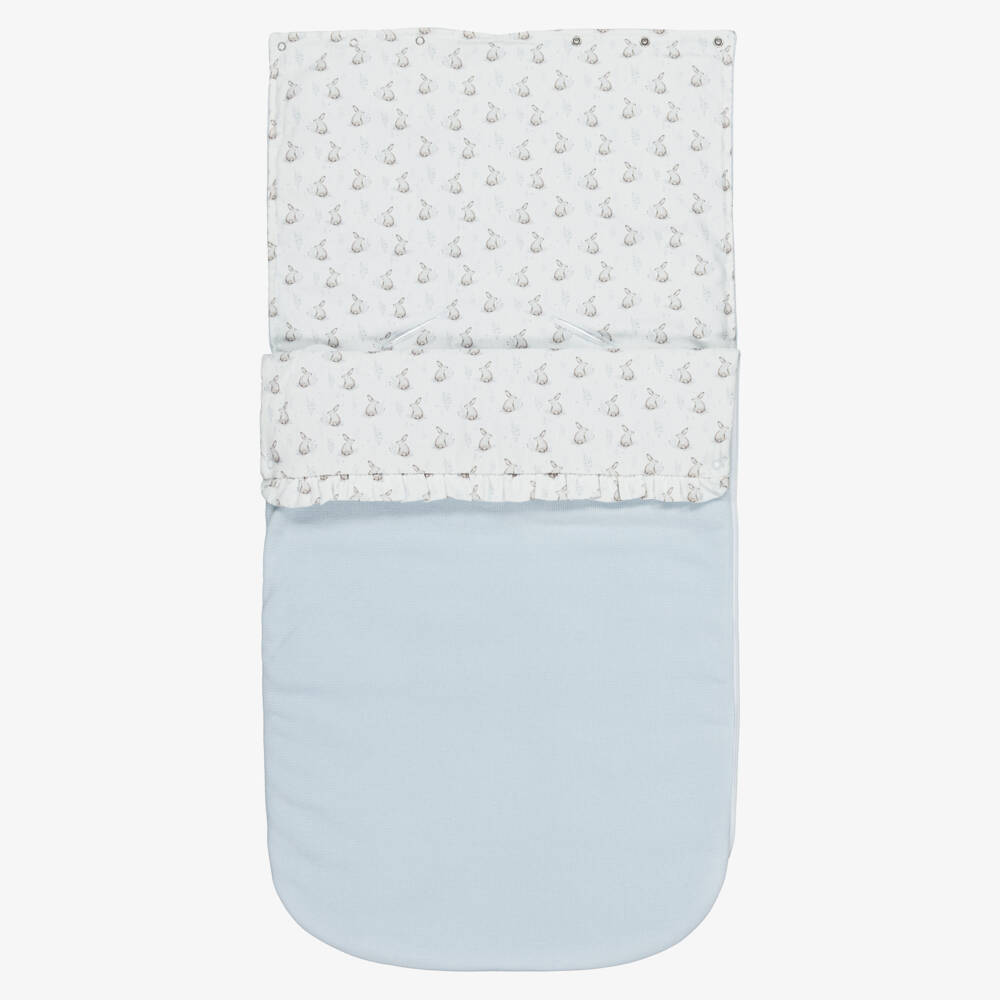 Babidu-Blue Cotton Padded Bunny Print Nest (80cm) | Childrensalon