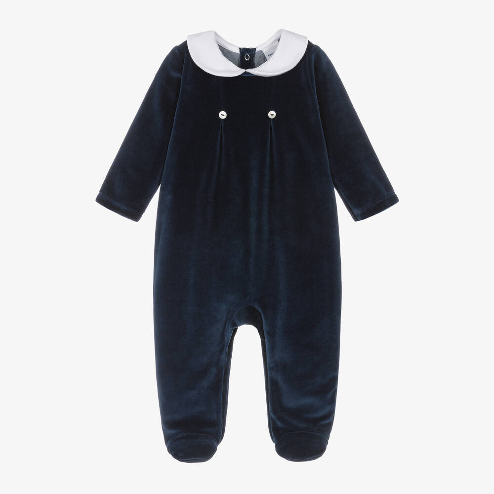 Babidu-Blue Velour Babygrow | Childrensalon