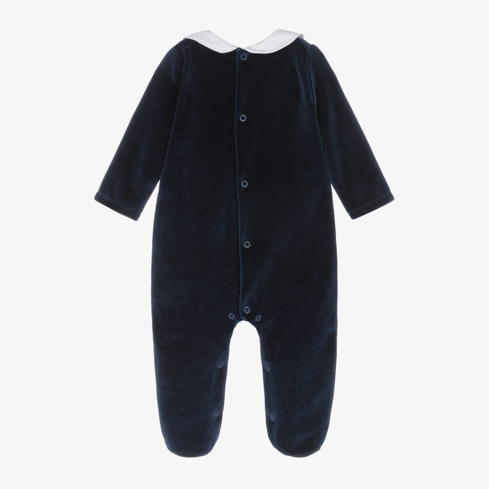 Babidu-Blue Velour Babygrow | Childrensalon