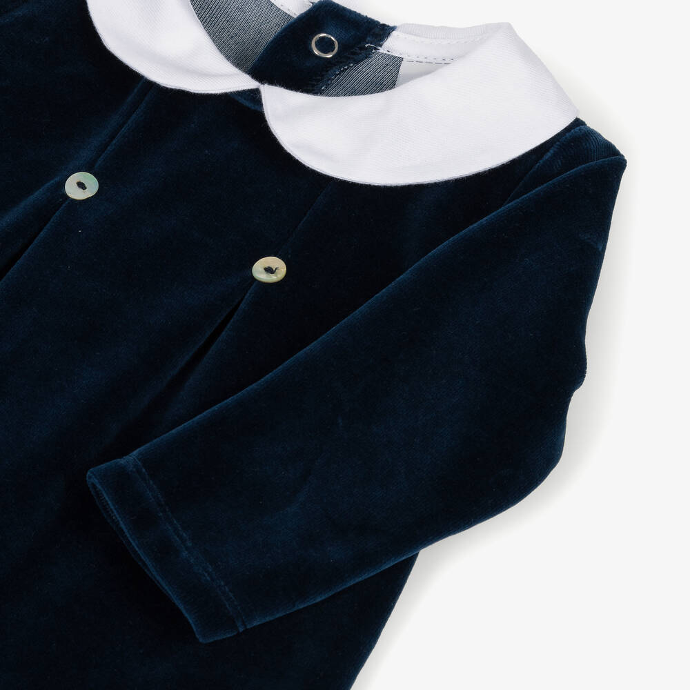 Babidu-Blue Velour Babygrow | Childrensalon