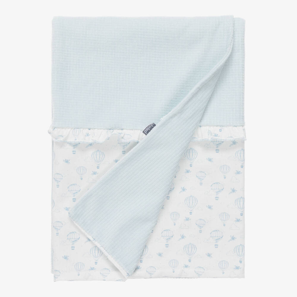 Babidu-Blue Velour Blanket with Balloon Print (85cm) | Childrensalon