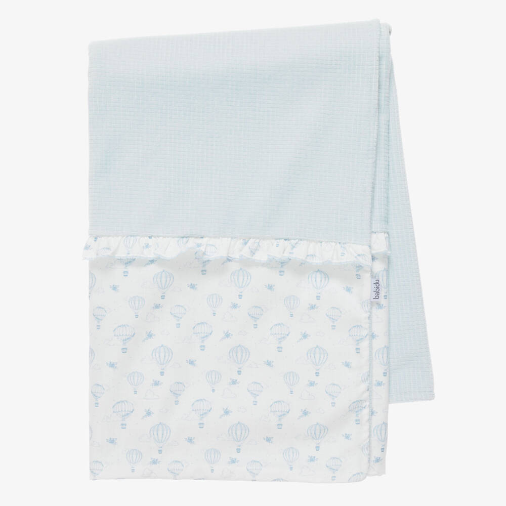 Babidu-Blue Velour Blanket with Balloon Print (85cm) | Childrensalon