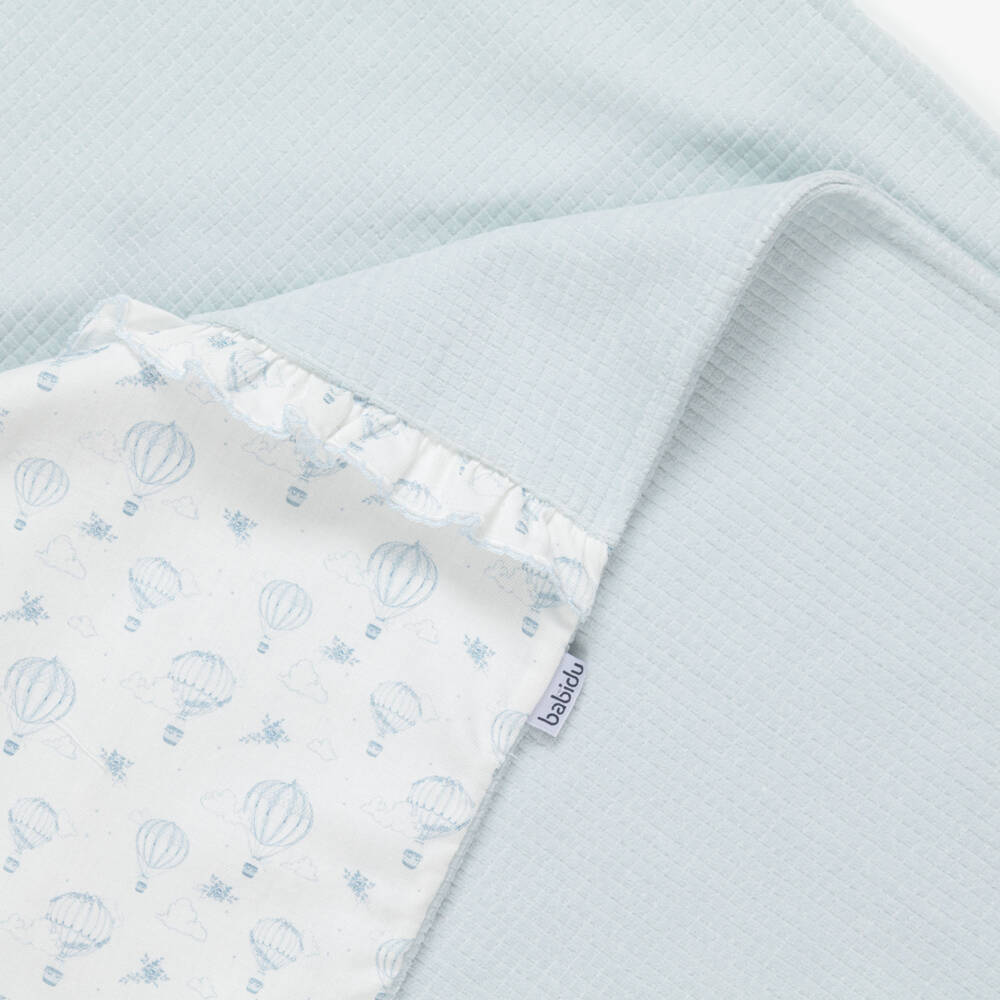 Babidu-Blue Velour Blanket with Balloon Print (85cm) | Childrensalon