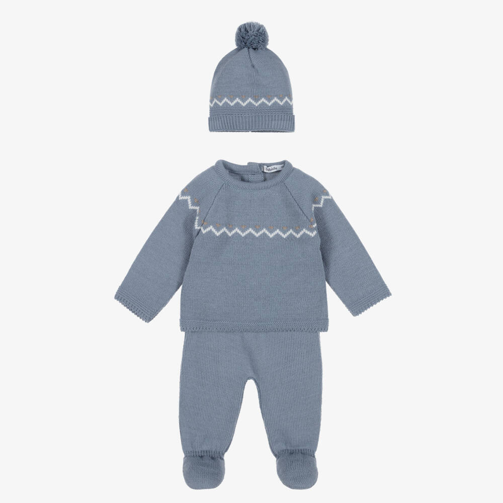 Babidu-Boys 2 Piece Knitted Babygrow & Hat Set | Childrensalon