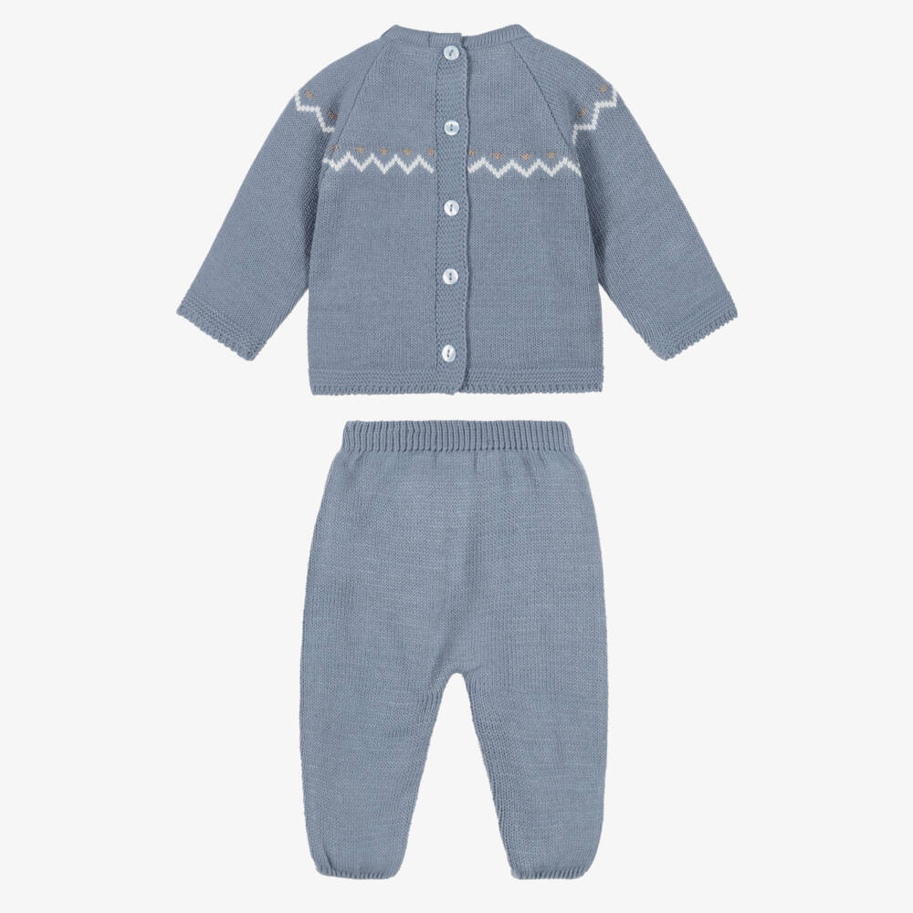 Babidu-Boys 2 Piece Knitted Babygrow & Hat Set | Childrensalon