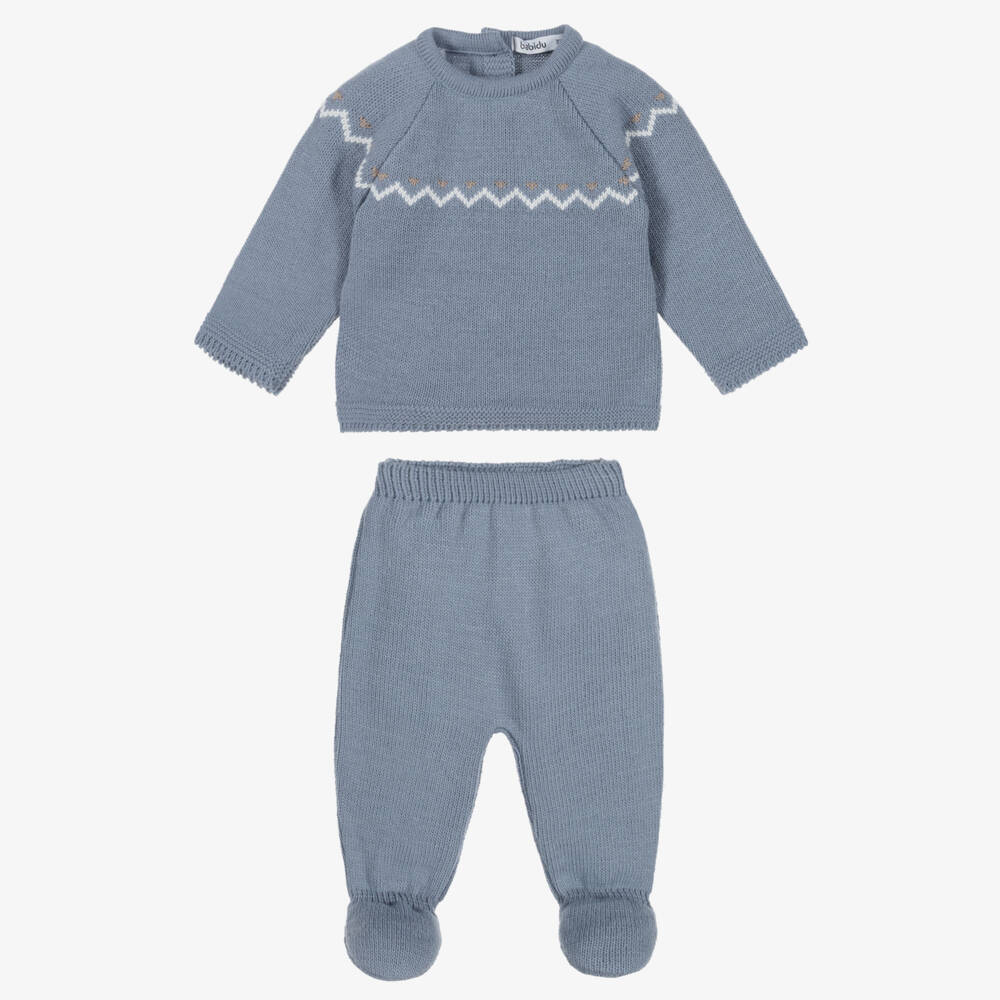 Babidu-Boys 2 Piece Knitted Babygrow & Hat Set | Childrensalon