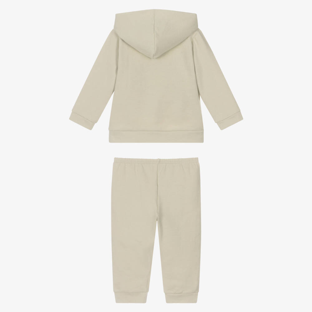 Babidu-Boys Beige Cotton Hooded Tracksuit | Childrensalon