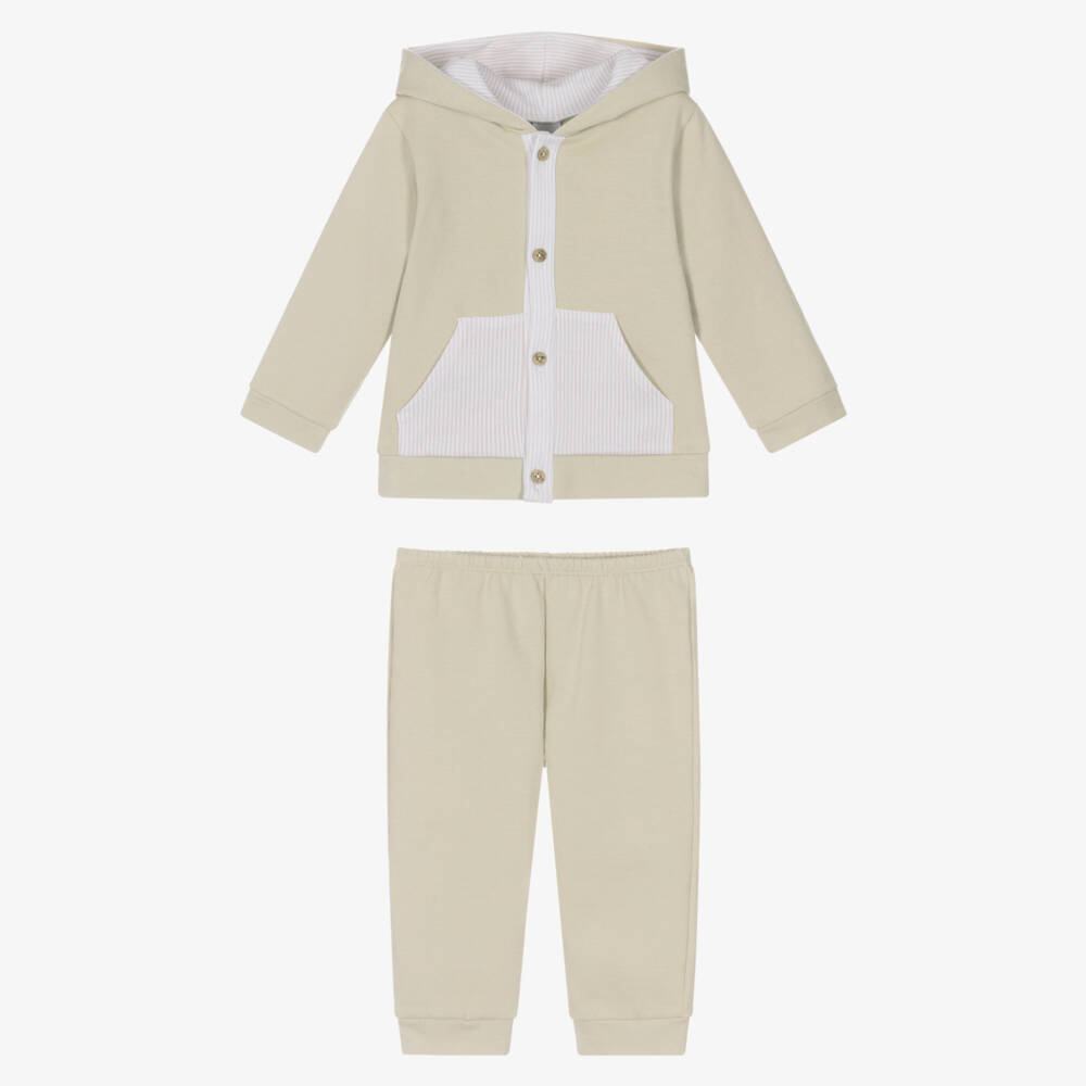Babidu-Boys Beige Cotton Hooded Tracksuit | Childrensalon