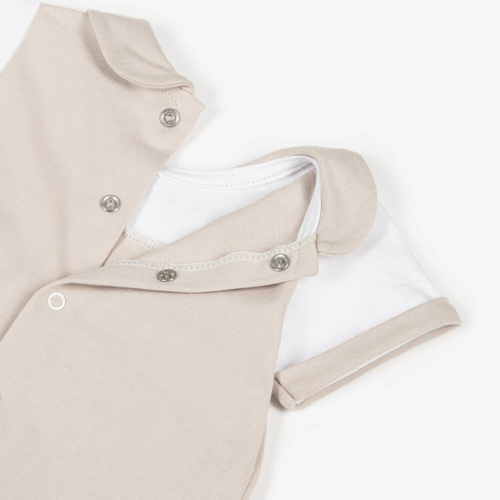 Babidu-Boys Beige Cotton Jersey Shorts Set | Childrensalon