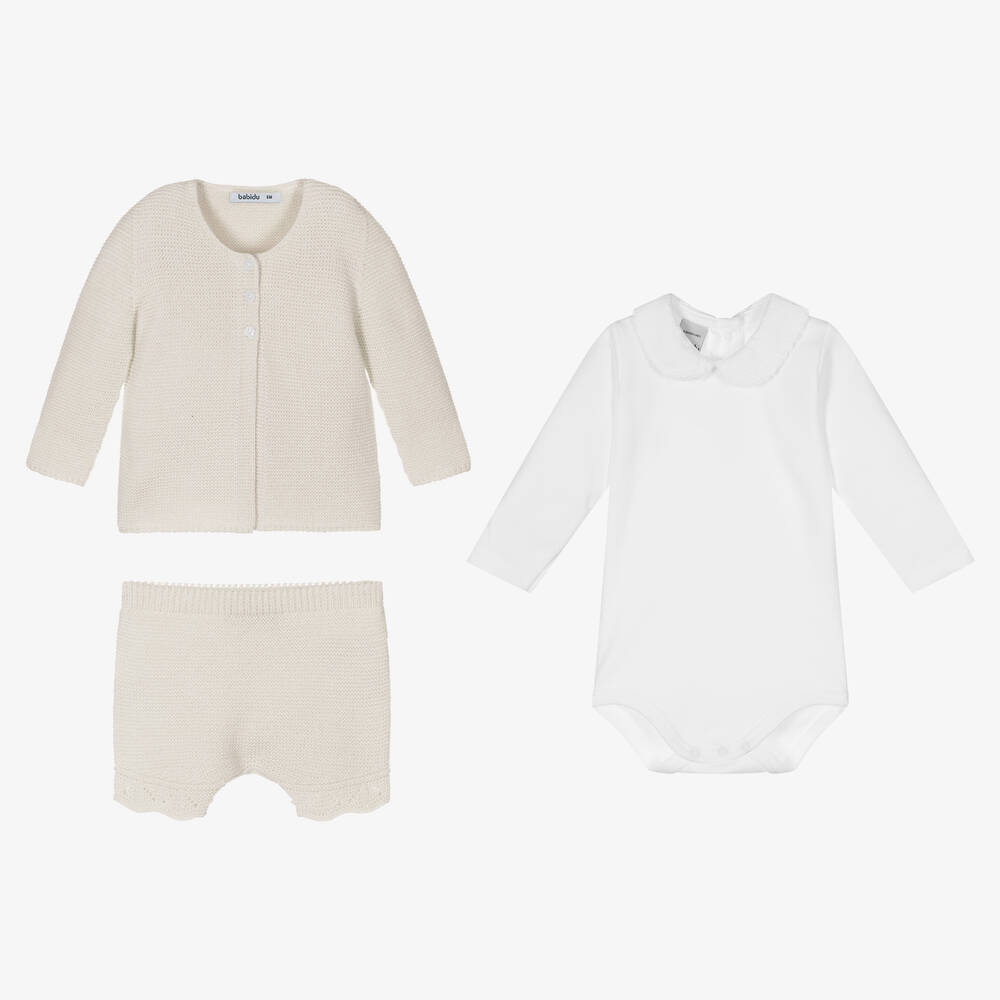 Babidu-طقم شورت محبوك لون بيج للأولاد | Childrensalon