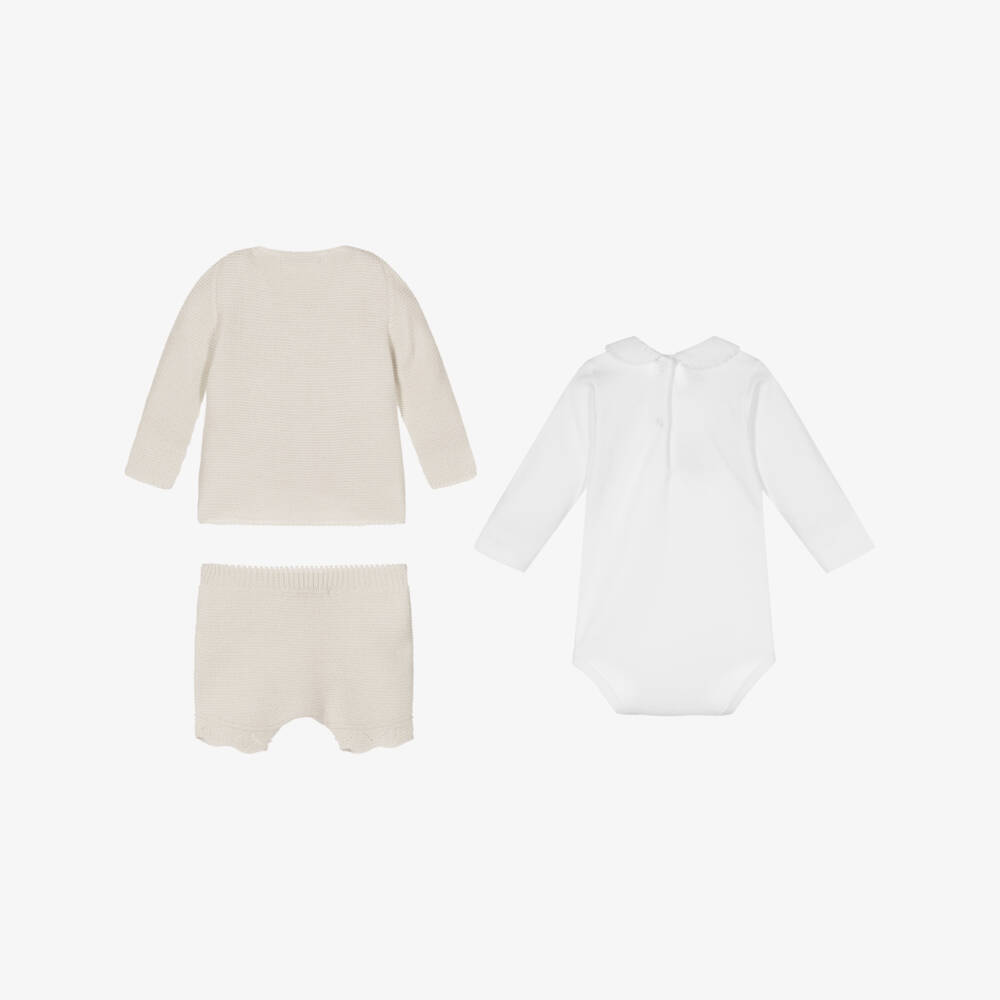 Babidu-Boys Beige Knitted Shorts Set | Childrensalon