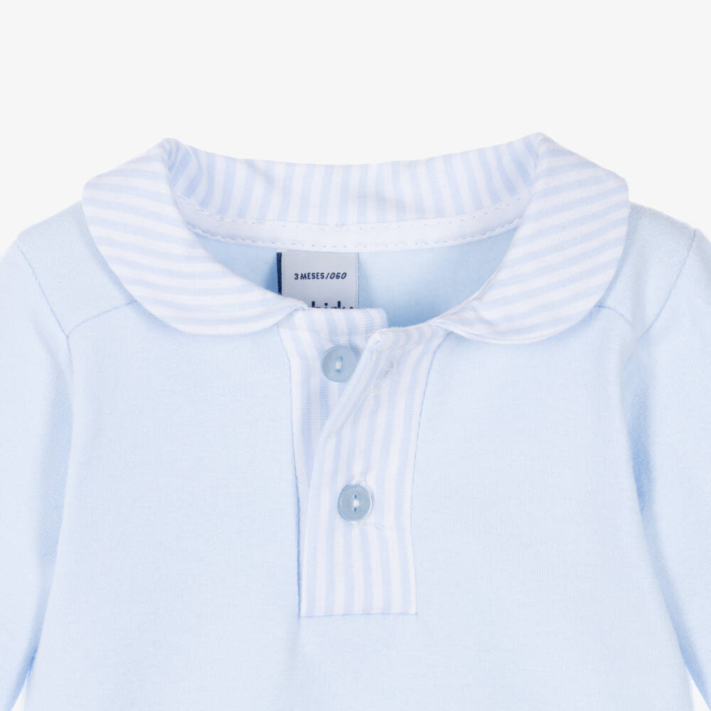 Babidu-Boys Blue 2 Piece Babygrow with Striped Trims | Childrensalon