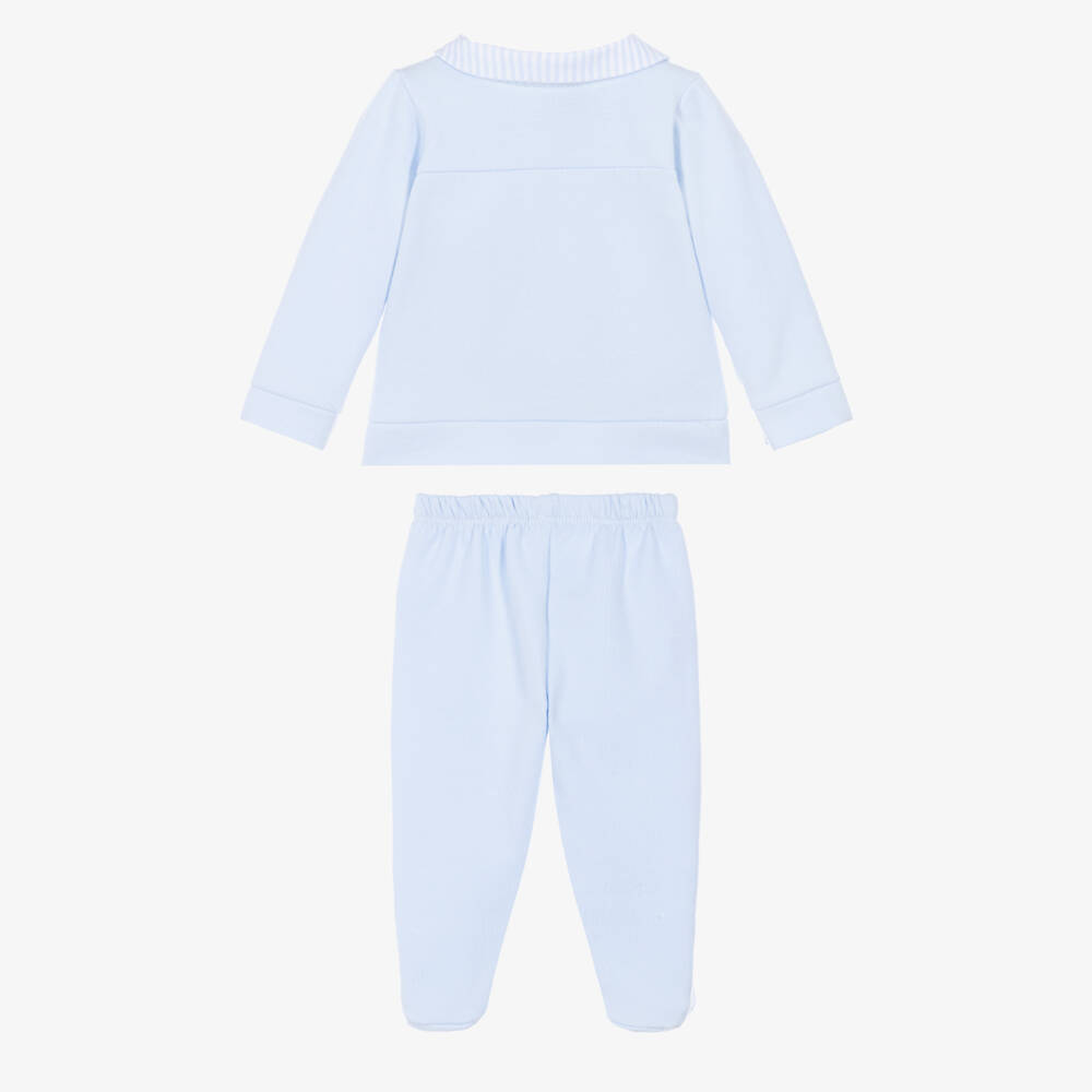 Babidu-Boys Blue 2 Piece Babygrow with Striped Trims | Childrensalon