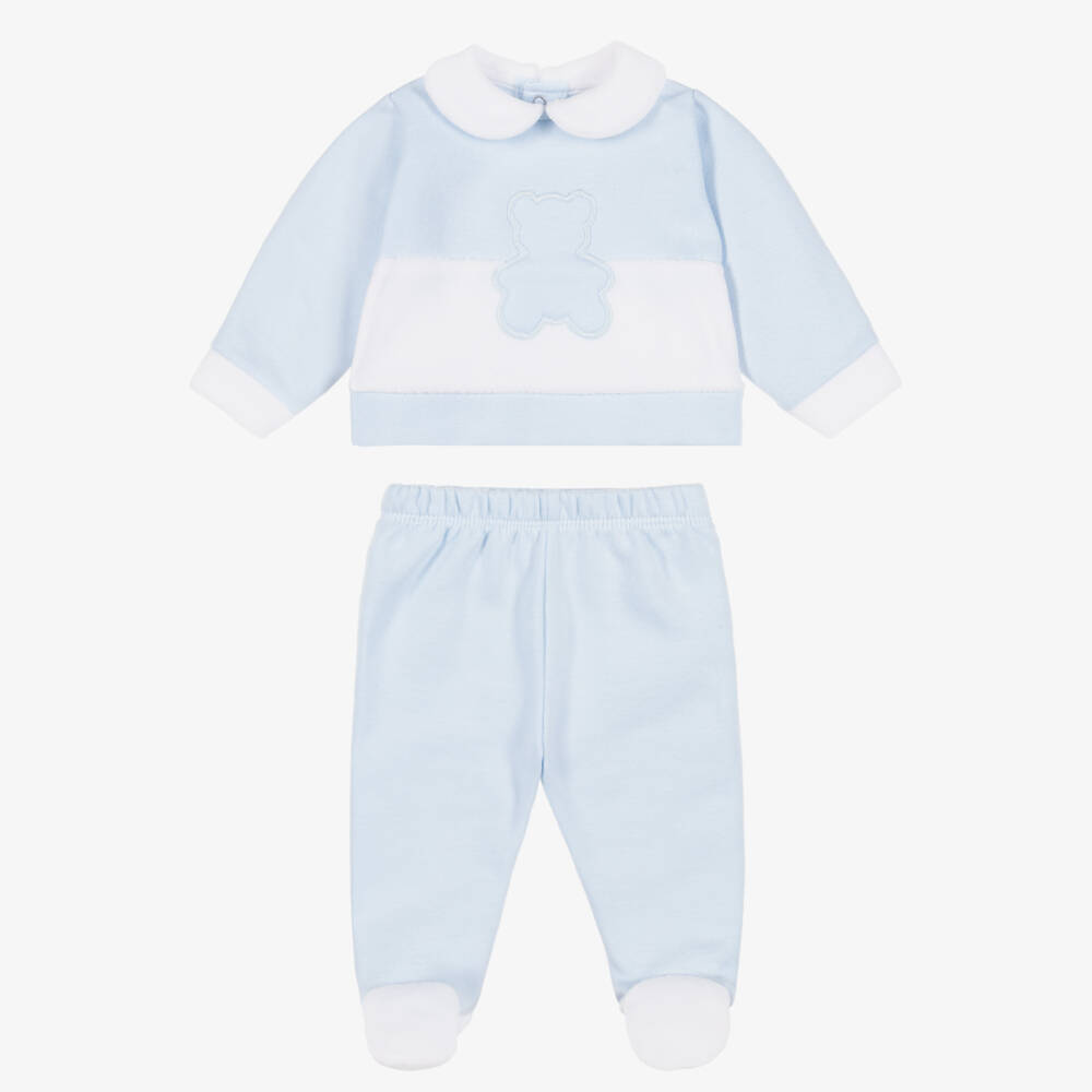 Babidu-Boys Blue 2 Piece Babygrow with Teddy Motif | Childrensalon