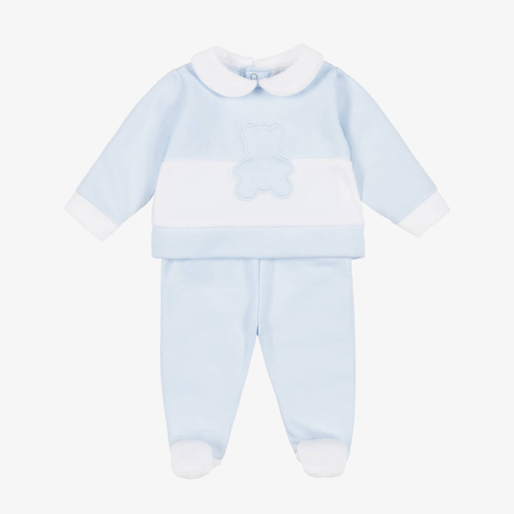 Babidu-Boys Blue 2 Piece Babygrow with Teddy Motif | Childrensalon