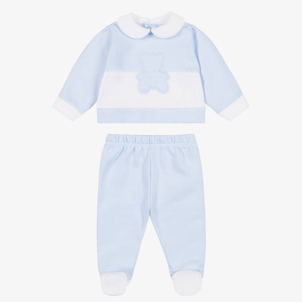 Babidu-Boys Blue 2 Piece Babygrow with Teddy Motif | Childrensalon