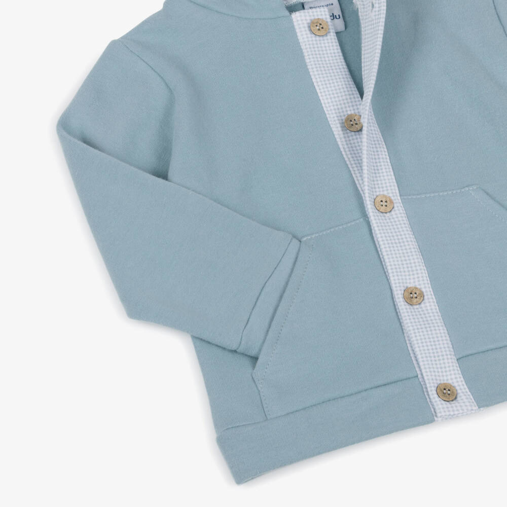 Babidu-Boys Blue Cotton Button-Up Hooded Tracksuit | Childrensalon