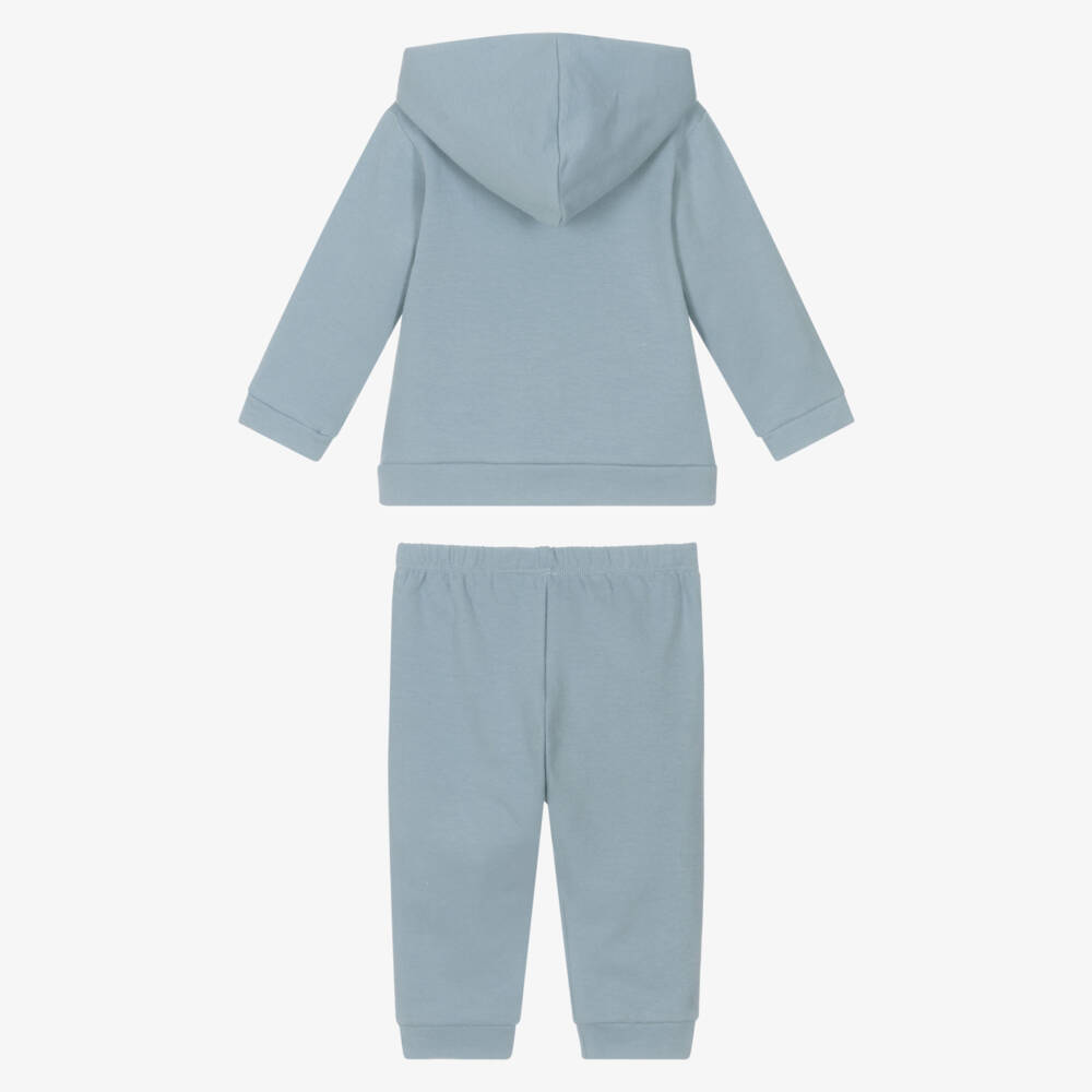 Babidu-Boys Blue Cotton Button-Up Hooded Tracksuit | Childrensalon