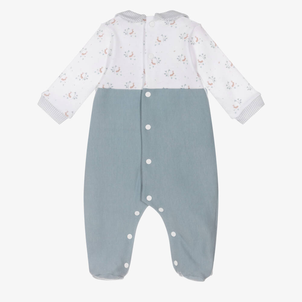 Babidu-Boys Blue Cotton Jersey Babygrow with Bunny Print | Childrensalon