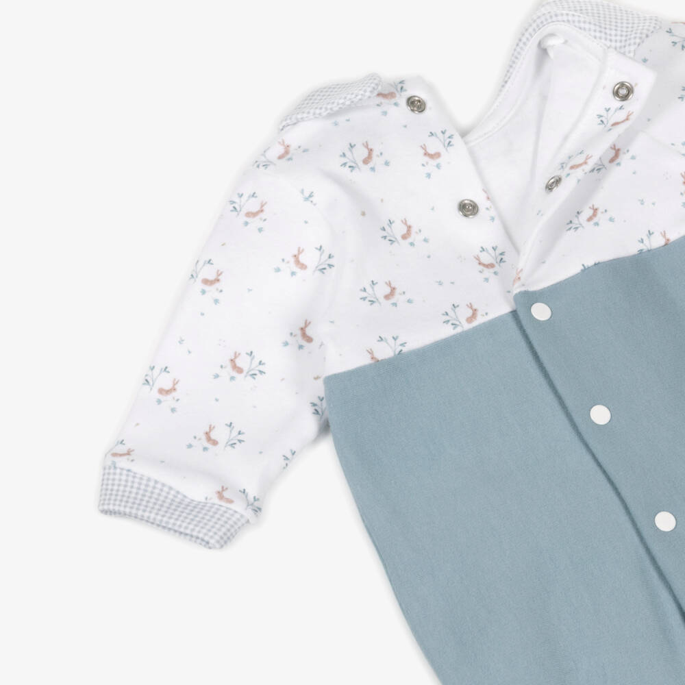 Babidu-Boys Blue Cotton Jersey Babygrow with Bunny Print | Childrensalon