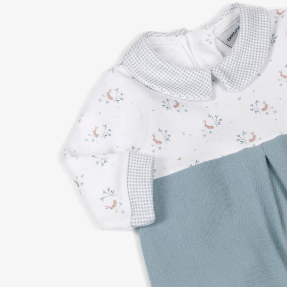 Babidu-Boys Blue Cotton Jersey Babygrow with Bunny Print | Childrensalon