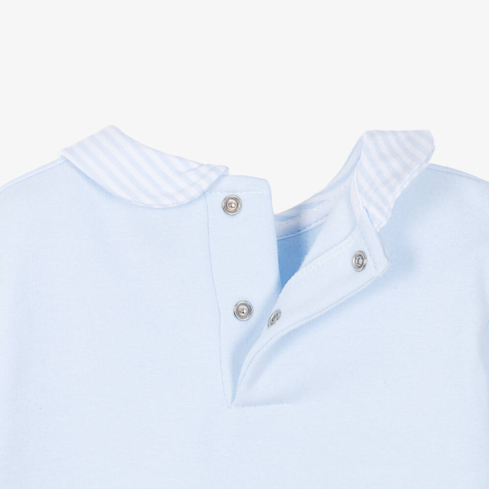 Babidu-Boys Blue Cotton Jersey Trouser Set with Striped Trim | Childrensalon