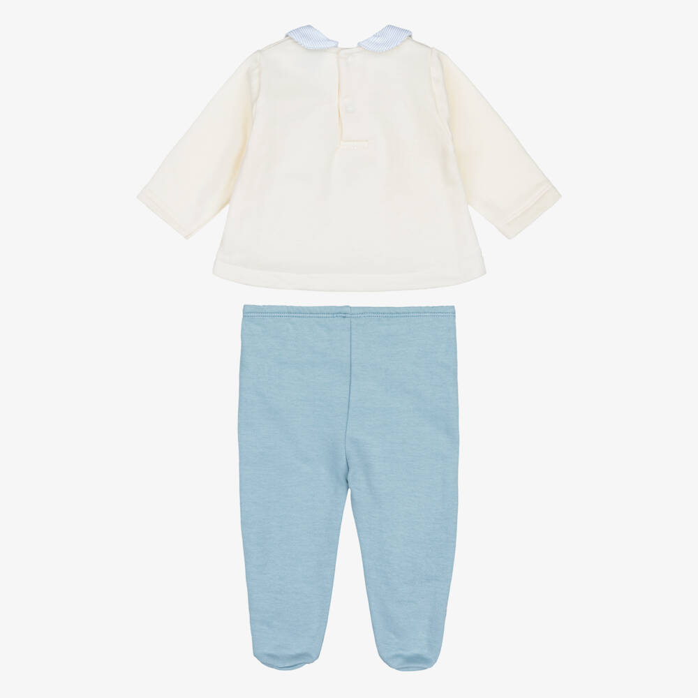 Babidu-Boys Blue & Ivory 2 Piece Babygrow with Giraffe Motif | Childrensalon