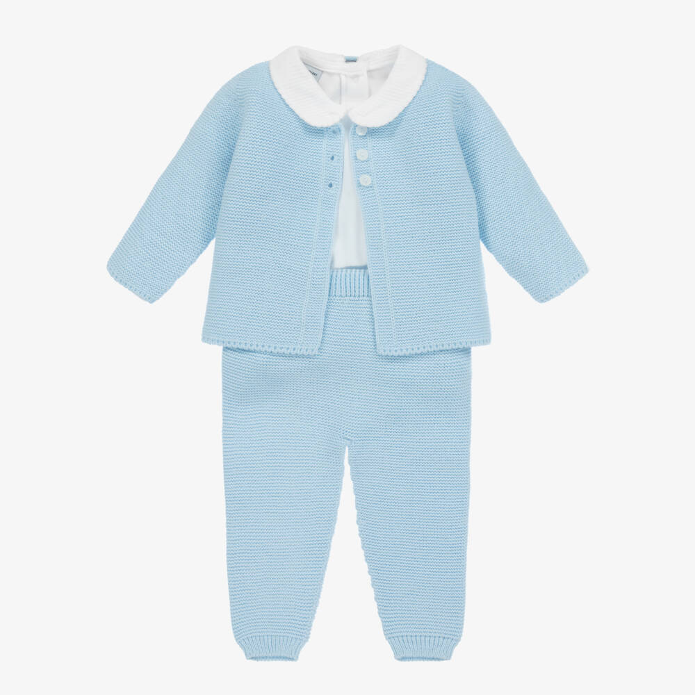 Babidu-طقم بنطلون أطفال ولادي أكريليك محبوك لون أزرق سماوي | Childrensalon