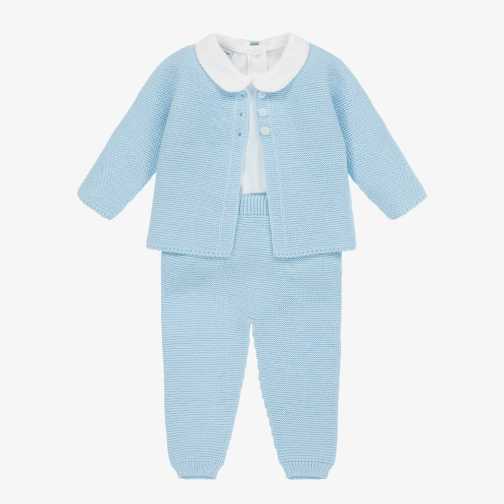 Babidu-Boys Blue Knitted Trouser Set | Childrensalon