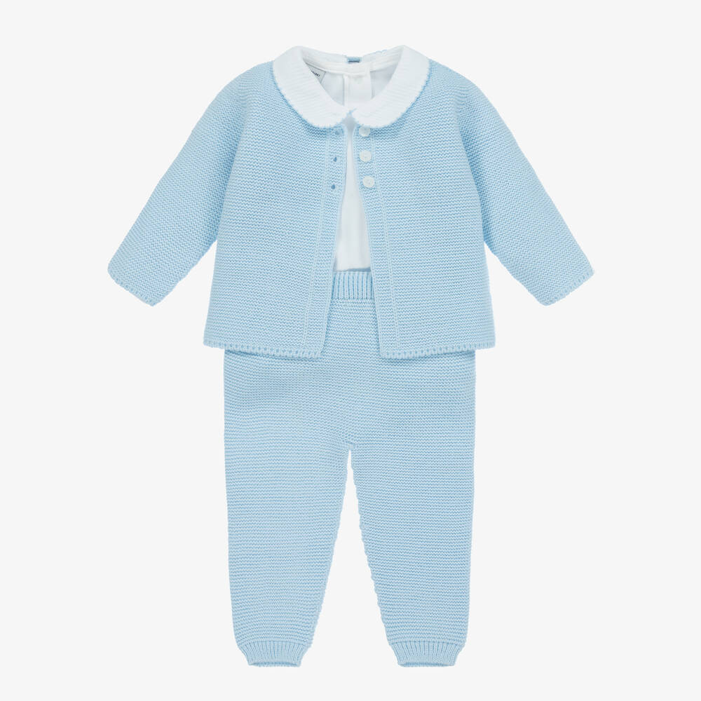Babidu-Boys Blue Knitted Trouser Set | Childrensalon