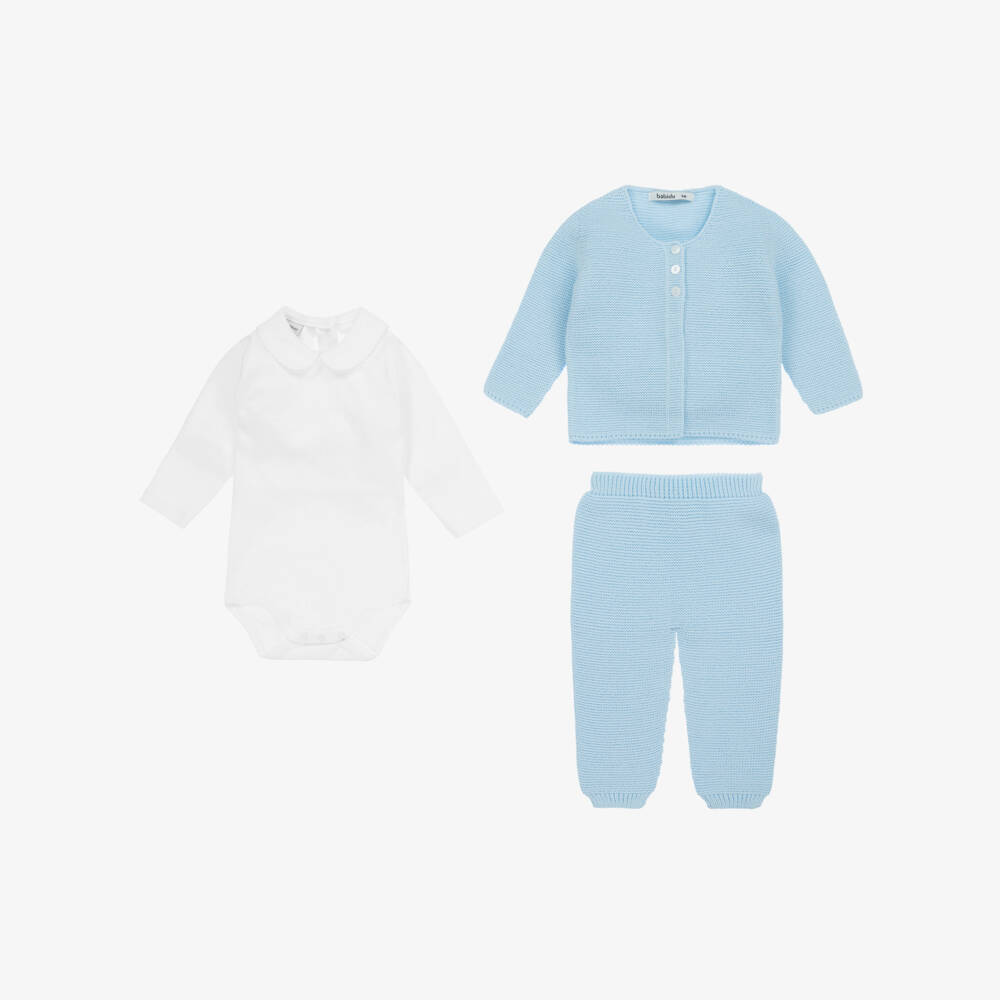 Babidu-Boys Blue Knitted Trouser Set | Childrensalon
