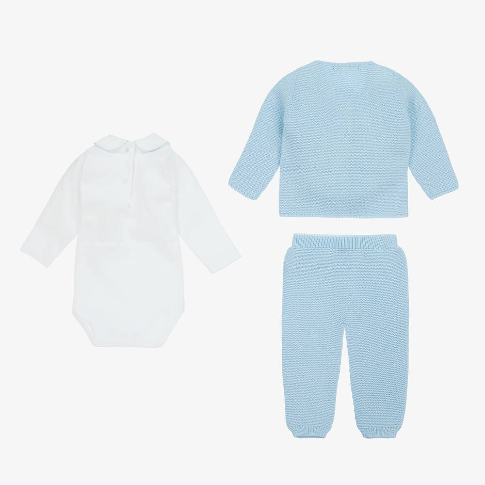 Babidu-Boys Blue Knitted Trouser Set | Childrensalon