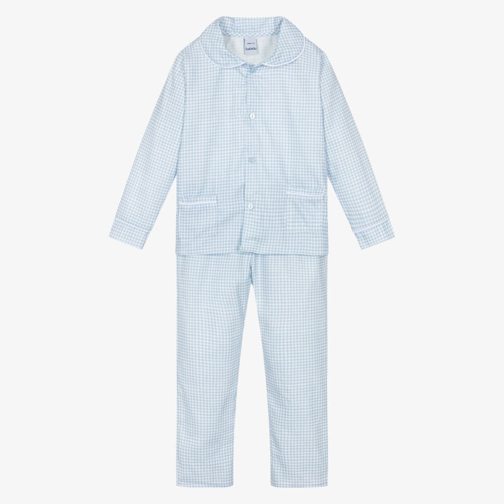 Babidu-Boys Blue & White Check Cotton Pyjamas | Childrensalon