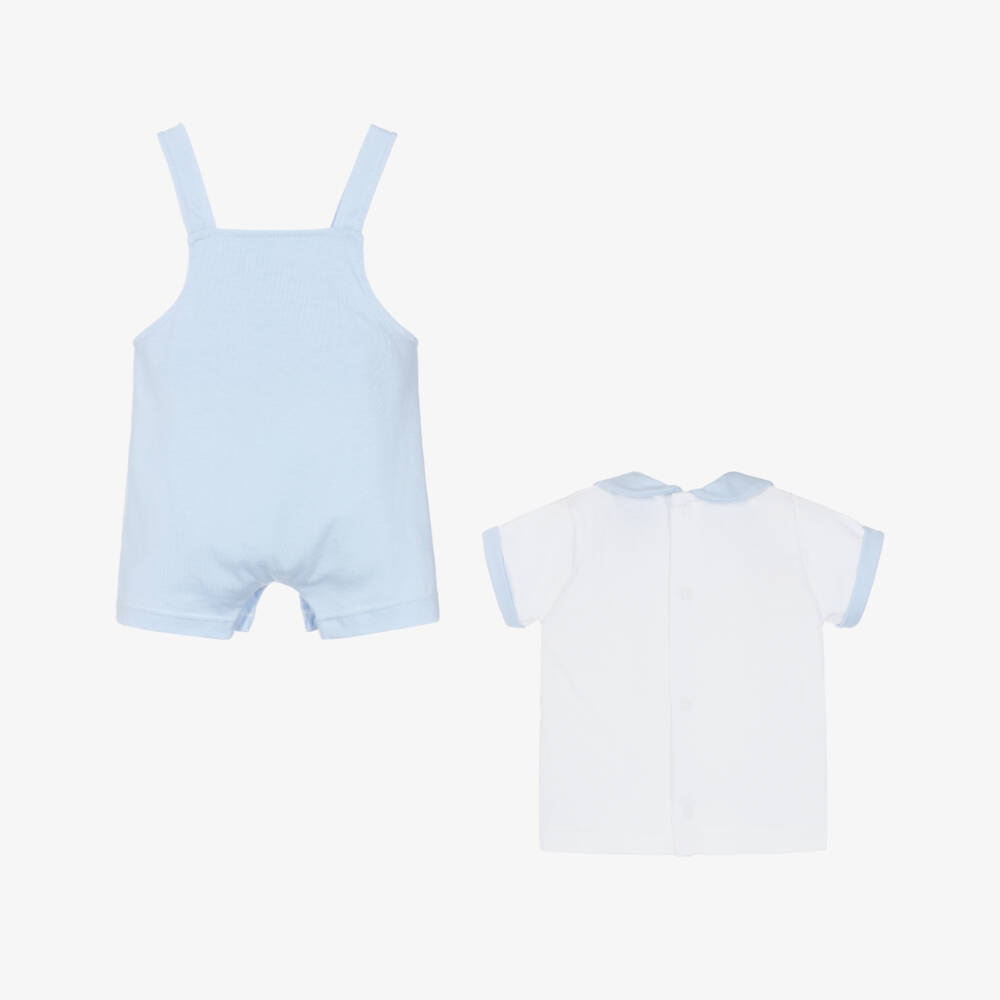 Babidu-Boys Blue & White Cotton Jersey Dungaree Set | Childrensalon
