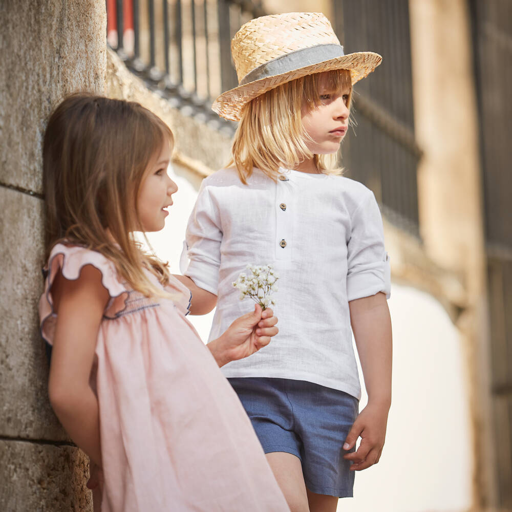 Babidu-طقم شورت قطن لون أزرق وأبيض للأولاد | Childrensalon